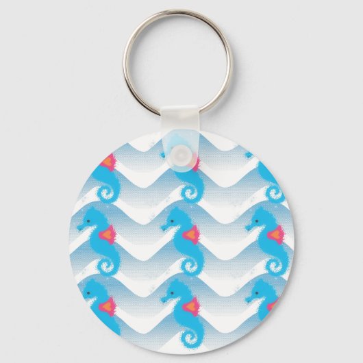 Porte-clés Motif Des Chevaux De Mer Et Des Vagues Bleues (Recto)