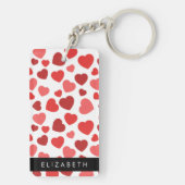 Porte-clés Motif Des Coeurs, Coeurs Rouges, Votre Nom (Dos)