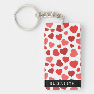 Porte-clés Motif Des Coeurs, Coeurs Rouges, Votre Nom