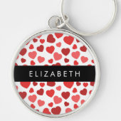 Porte-clés Motif Des Coeurs, Coeurs Rouges, Votre Nom (Devant)