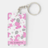 Porte-clés Motif Des Eléphants Roses, Étoiles, Votre Nom (Dos)