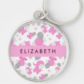 Porte-clés Motif Des Eléphants Roses, Étoiles, Votre Nom (Devant)