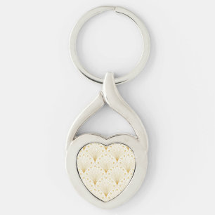 Porte-clés Motif d'éventail Art déco en or et blanc