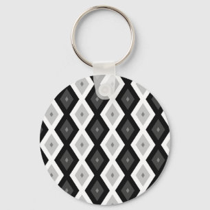 Porte-clés Motif diamant noir, blanc et gris