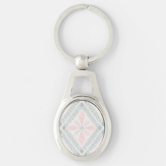Porte-clés Motif diamant pastel vert et rose (Devant)