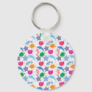 Porte-clés Motif d'illustration d'animaux de mer colorés