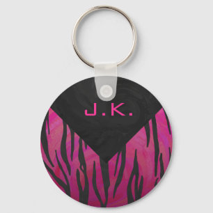Porte-clés Motif d'impression monogramme rose et noir