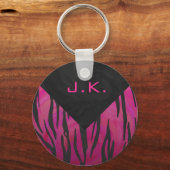Porte-clés Motif d'impression monogramme rose et noir (Recto)