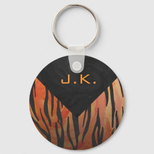 Porte-clés Motif d'impression monogramme Tiger chaud orange e
