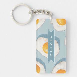 Porte-clés Motif d'oeuf frit personnalisé amusant bleu drôle