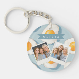 Porte-clés Motif d'oeuf frit personnalisé amusant bleu drôle