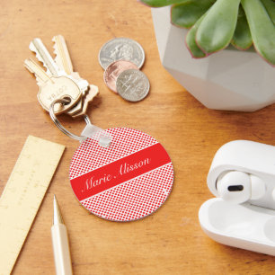 Porte-clés Motif élégant à pois rouges monogrammé blanc