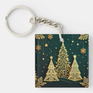 Porte-clés Motif élégant d'arbre de Noël doré