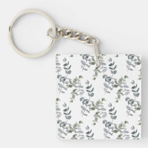 Porte-clés Motif élégant de feuilles d'eucalyptus vert sauge