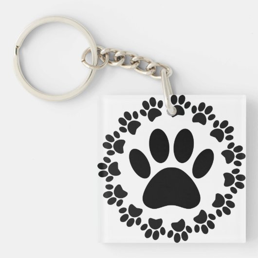 Porte-clés Motif Empreinte de patte de chien à cadre arrondi (Devant)