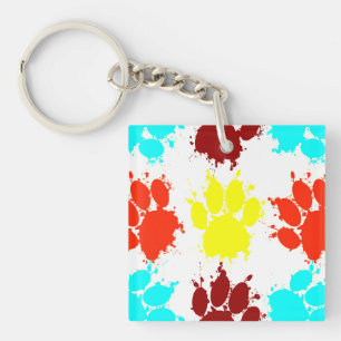 Porte-clés Motif Empreinte de patte de Peinture Splatter Dog