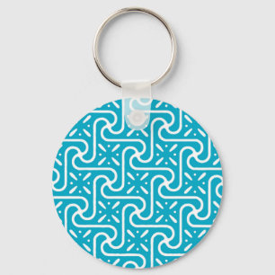 Porte-clés Motif en carrelage égyptien, turquoise et blanc