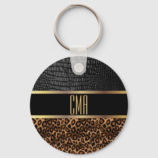 Porte-clés Motif en cuir et léopard Monogram (Recto)