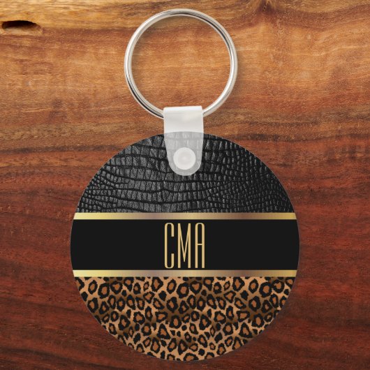 Porte-clés Motif en cuir et léopard Monogram (Recto)