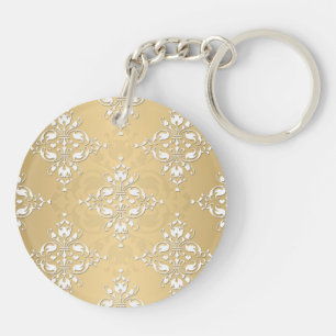 Porte-clés Motif en Damas or jaune et blanc