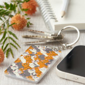 Porte-clés Motif en diagonale du chat noir blanc gingembre (Devant droit)