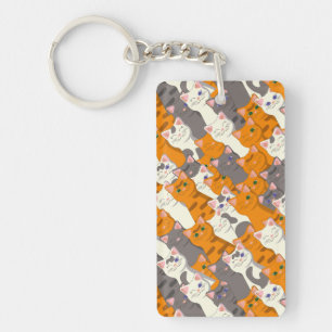 Porte-clés Motif en diagonale du chat noir blanc gingembre