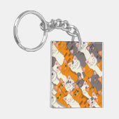 Porte-clés Motif en diagonale du chat noir blanc gingembre (Devant gauche)