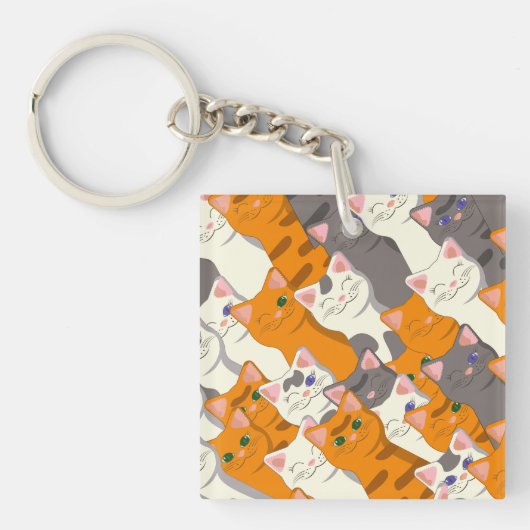 Porte-clés Motif en diagonale du chat noir blanc gingembre (Devant)