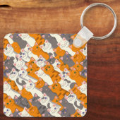 Porte-clés Motif en diagonale du chat noir blanc gingembre (Verso)