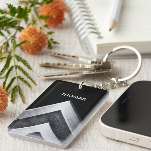 Porte-clés Motif en métal argenté moderne personnalisé (Devant droit)