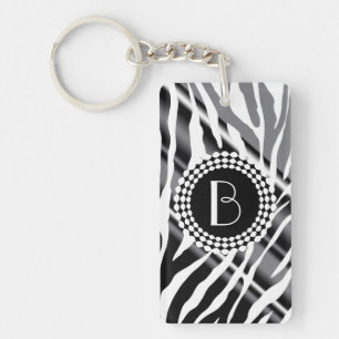 Porte-clés Motif et monogramme de zèbre de poster de animal
