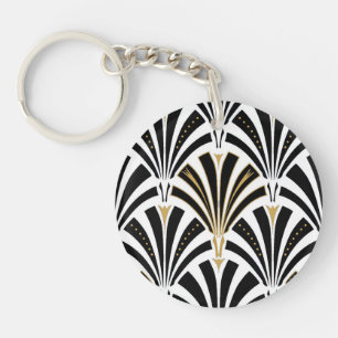 Porte-clés Motif éventail Art déco - noir et blanc