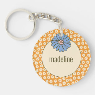 Porte-clés Motif Fleur Girl Orange Retro
