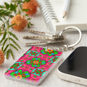 Porte-clés Motif Fleurs Abstraites uniques