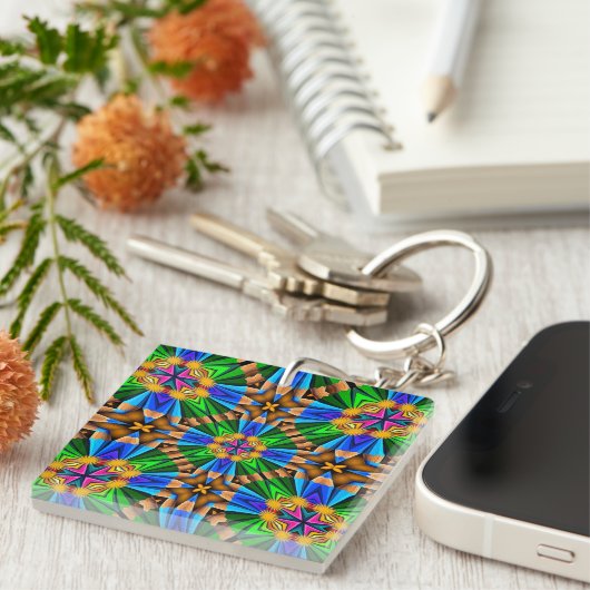 Porte-clés Motif Fleurs Abstraites uniques (Devant Droit)