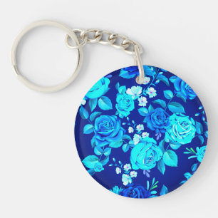 Porte-clés Motif Fleurs Rose Bleue Classique-87600