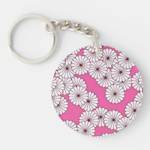 Porte-clés Motif floral Art Déco - crème sur rose