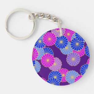 Porte-clés Motif floral Art Déco - violet, bleu et pourpre