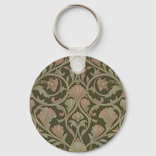 Porte-clés Motif floral Art Nouveau vert foncé rose vintage