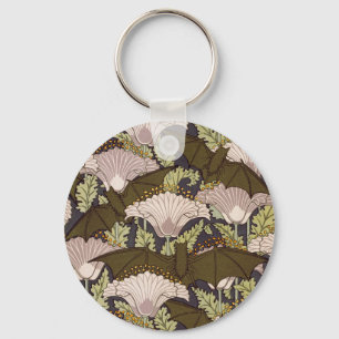 Porte-clés Motif floral Art nouveau vintage avec chauve-souri