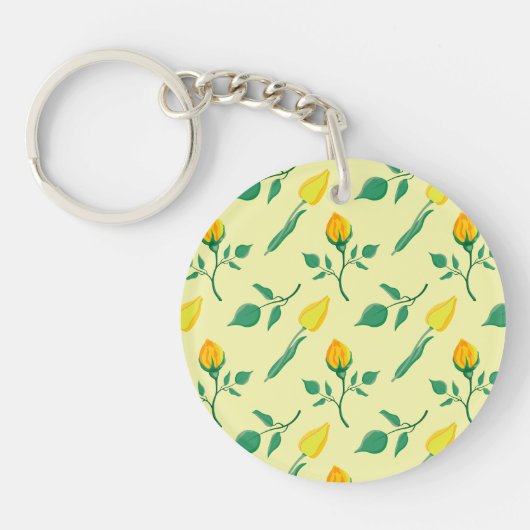 Porte-clés Motif floral avec rose jaune et fleurs de tulipe (Devant)