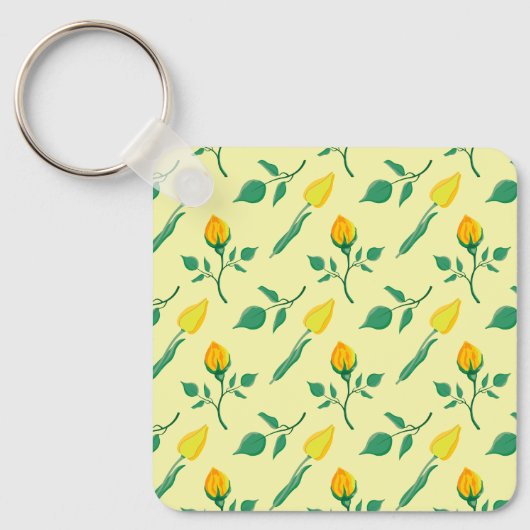 Porte-clés Motif floral avec rose jaune et fleurs de tulipe (Recto)