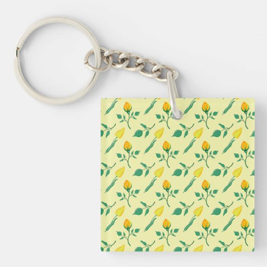 Porte-clés Motif floral avec rose jaune et fleurs de tulipe (Devant)