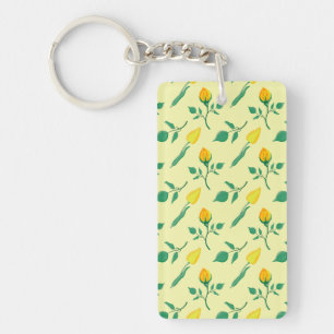 Porte-clés Motif floral avec rose jaune et fleurs de tulipe