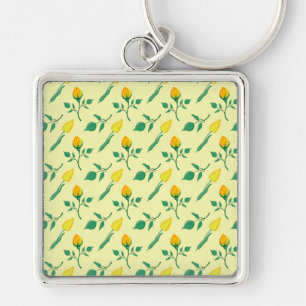 Porte-clés Motif floral avec rose jaune et fleurs de tulipe