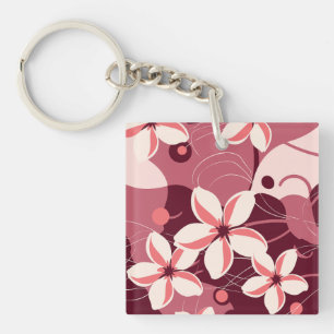 Porte-clés Motif floral blanc crème et rose pêche