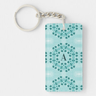 Porte-clés Motif floral, bleu Turquoise initial