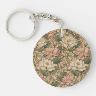 Porte-clés Motif floral botanique de lotus d'eau vintage