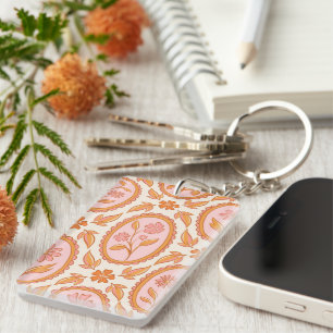 Porte-clés Motif floral camée vintage en rose et orange