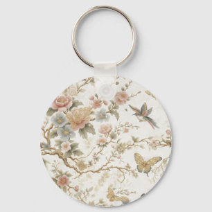 Porte-clés Motif floral chinois vintage avec colibri